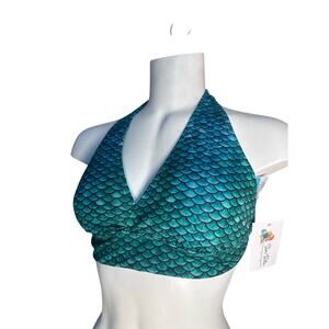 Sun Tails Mermaid Bikini Top JM 11-15 NWT Green Scale Halter Swim Mermaid Tail